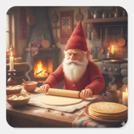 Christmas Norwegian Nisse Making Lefse, Stickers スクエアシール