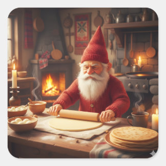 Christmas Norwegian Nisse Making Lefse, Stickers スクエアシール