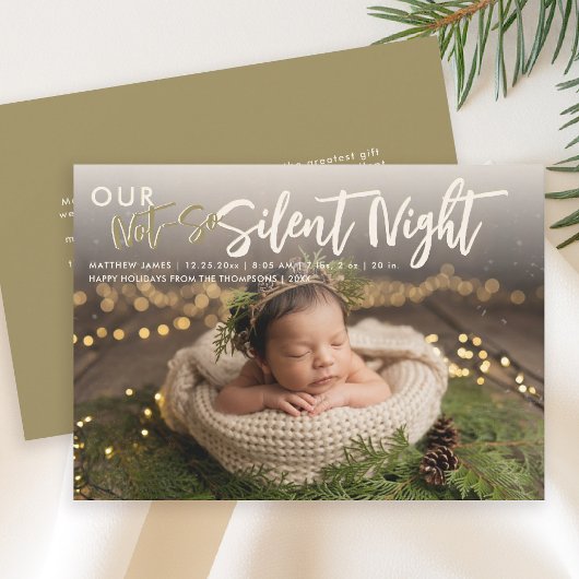 Christmas Not Silent Night Gold Funny Baby Photo 案内状