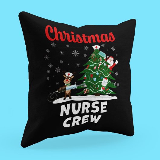 Christmas Nurse Crew with Santa and Reindeer クッション