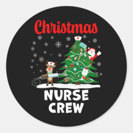 Christmas Nurse Crew with Santa and Reindeer ラウンドシール