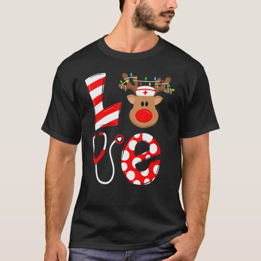 Christmas Nurse Love NICU RN ER Santa Reindeer Nur Tシャツ (正面)