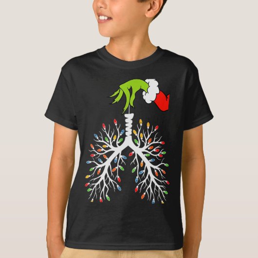 Christmas Nurse Lung Xmas Lights Funny Pulmonologi Tシャツ (正面)