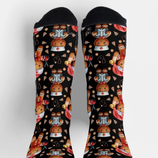 Christmas Nurse Whimsical Gingerbread Man ソックス (上部)