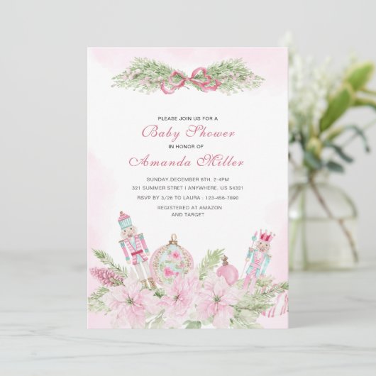 Christmas Nutcracker Ballet Pink watercoInvitation 招待状 (スタンド正面)