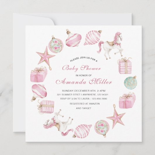 Christmas Nutcracker Ballet Pink watercoInvitation 招待状 (正面)