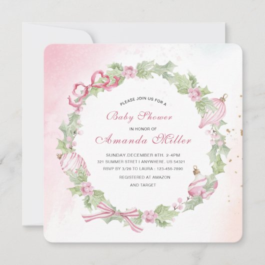 Christmas Nutcracker Ballet Pink watercoInvitation 招待状 (正面)