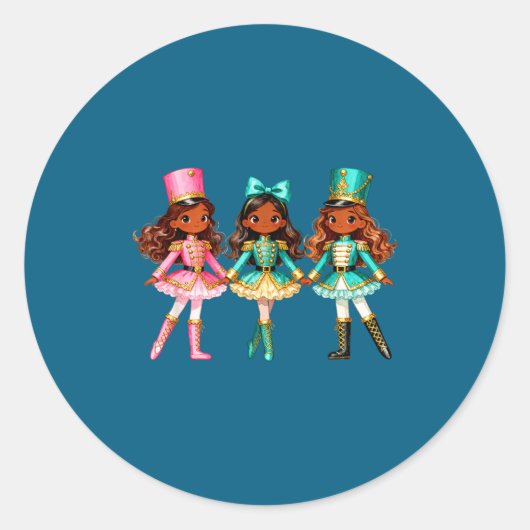 Christmas Nutcracker Black Girls Kids Festive Xmas ラウンドシール (正面)