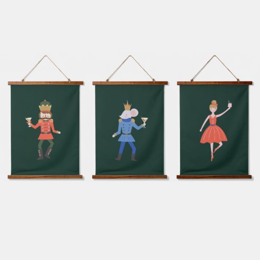 Christmas Nutcracker Cocktail Party Triptych 吊り下げ型タペストリー (トリプル)