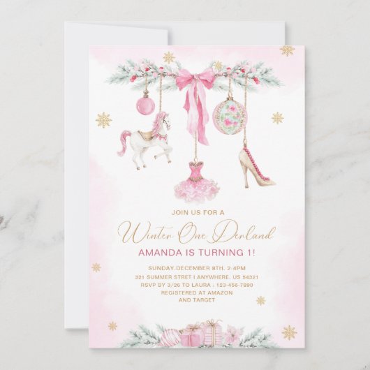 Christmas Nutcracker One DerLand pink ballet baby  招待状 (正面)