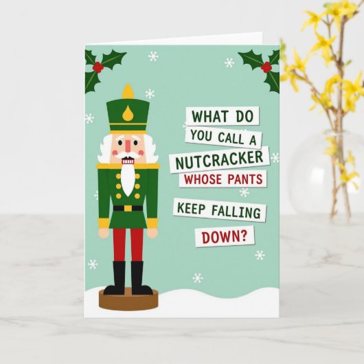 Christmas Nutcracker Pants Joke カード (黄色い花)