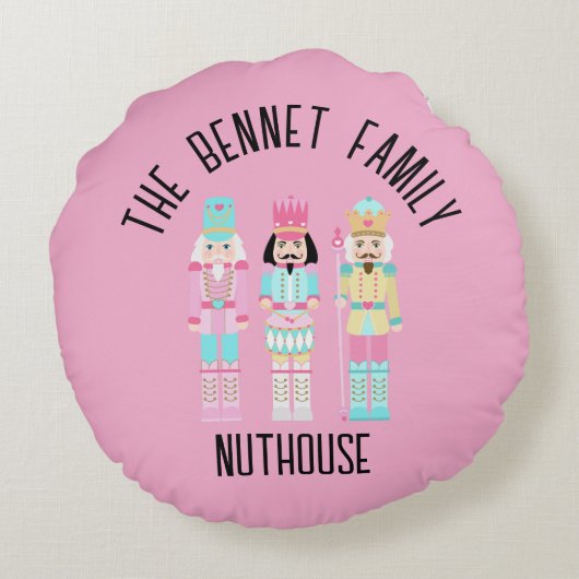 Christmas Nutcracker Pastel Personalized Name ラウンドクッション (裏面)