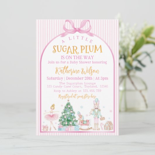 Christmas Nutcracker Pink Bow Baby Shower 招待状 (スタンド正面)