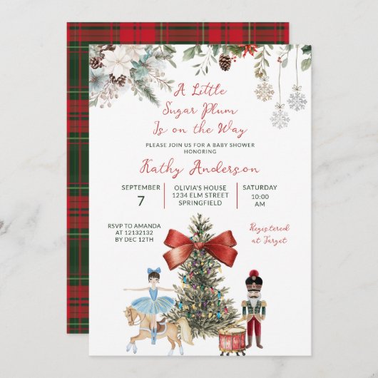Christmas Nutcracker Winter Floral Baby Shower 招待状 (正面/裏面)