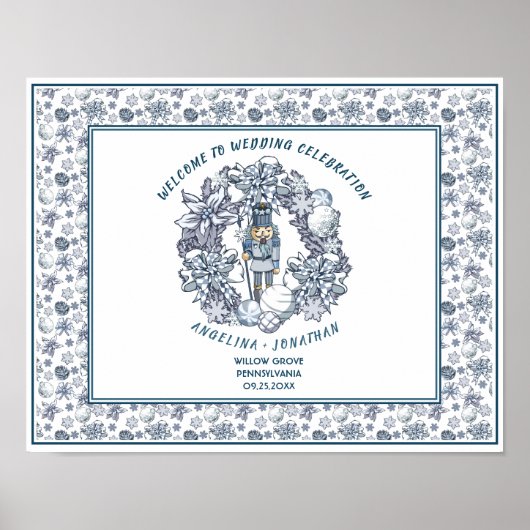 Christmas Nutcracker Wreath Wedding Welcome ポスター (正面)