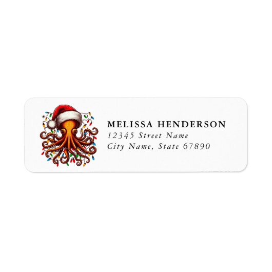 Christmas Octopus Return Address Labels ラベル (正面)