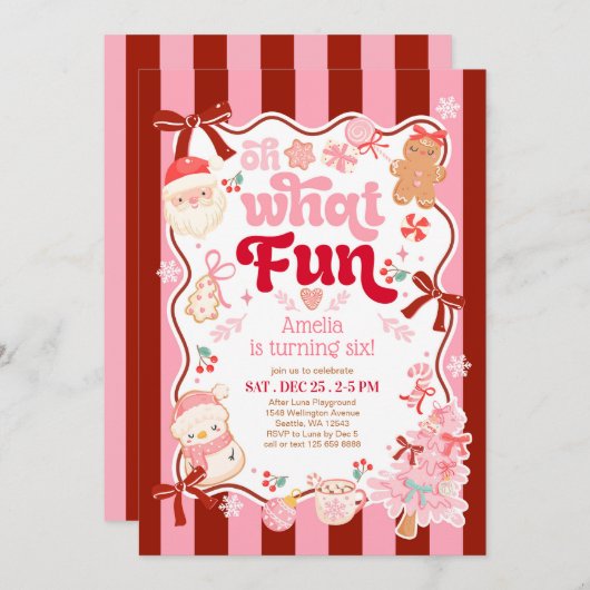 Christmas Oh What Fun Birthday Invitation 招待状 (正面/裏面)