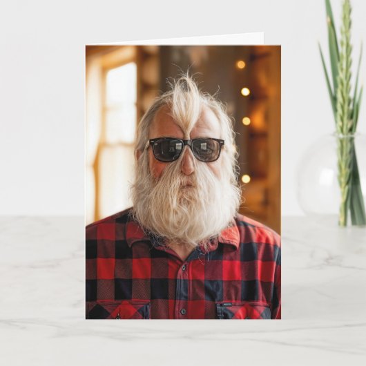 Christmas Old Man With Beard Under Sunglasses カード (正面)