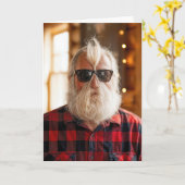 Christmas Old Man With Beard Under Sunglasses カード (黄色い花)