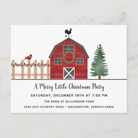 Christmas on the Farm Rustic Holiday Party Invite  ポストカード (正面)