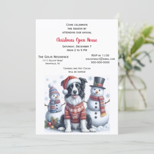 Christmas Open House with Border Collie & Snowman  招待状 (スタンド正面)