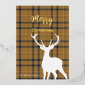 Christmas Orange Tartan And Deer 箔シーズンカード (正面)