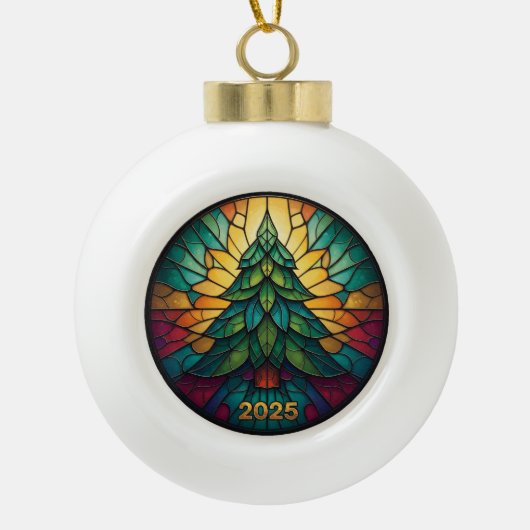 Christmas Ornament 2025 Faux Stained Glass Eff. 1  セラミックボールオーナメント (正面)