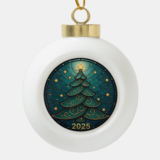 Christmas Ornament 2025 Faux Stained Glass Eff. 2 セラミックボールオーナメント (正面)