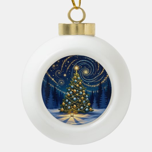 Christmas Ornament 2025 – Winter Night Tree 2 セラミックボールオーナメント (正面)