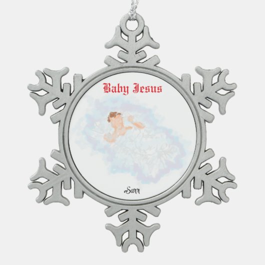 Christmas Ornament : Baby Jesus スノーフレークピューターオーナメント (正面)