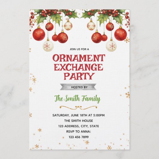 Christmas ornament exchange party invitation 招待状 (正面)