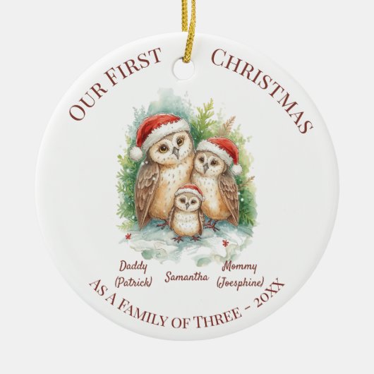 Christmas Ornament - First Christmas Family of 3 セラミックオーナメント (正面)