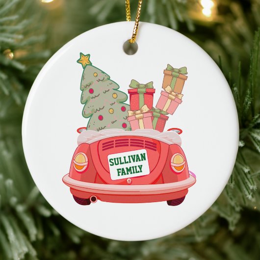 Christmas Ornament Keepsake with Family Car セラミックオーナメント