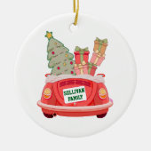 Christmas Ornament Keepsake with Family Car セラミックオーナメント (正面)