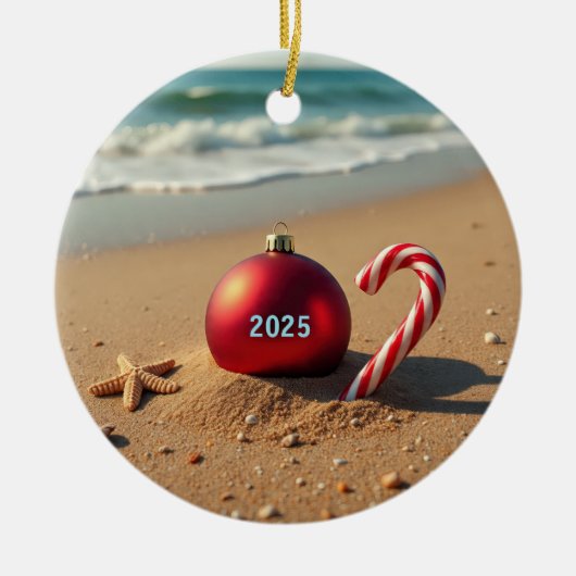 Christmas ornament on the beach holiday gift idea  セラミックオーナメント (正面)