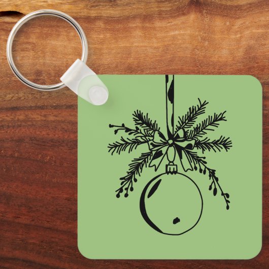 Christmas ornament with bow and pine branch キーホルダー (正面)