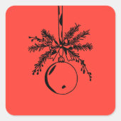 Christmas ornament with bow and pine branch スクエアシール (正面)