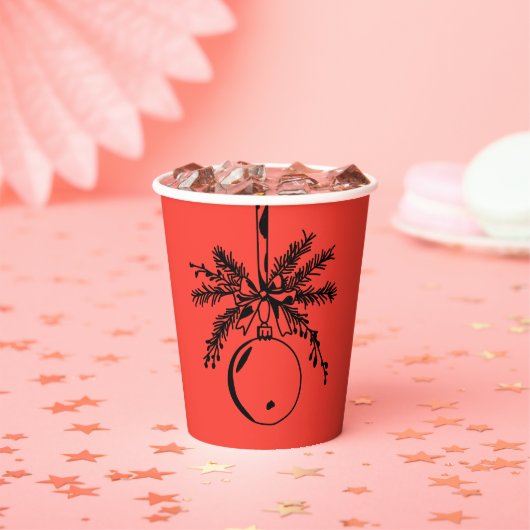 Christmas ornament with bow and pine branch 紙コップ (インサイチュ)