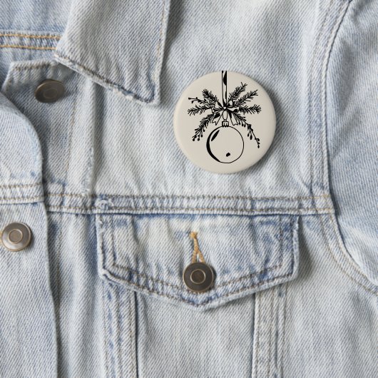 Christmas ornament with bow and pine branch 缶バッジ (インサイチュ)