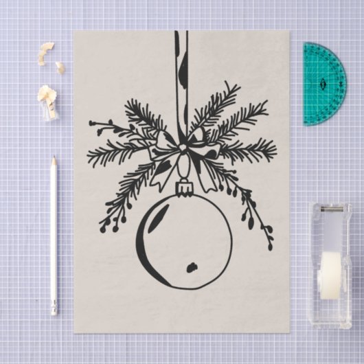 Christmas ornament with bow and pine branch 薄葉紙 (クラフト)