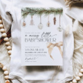 Christmas Ornaments and Neutral Bow Baby Shower 招待状