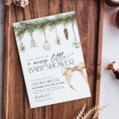 Christmas Ornaments and Neutral Bow Baby Shower 招待状