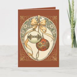 Christmas Ornaments Beige and Red Art Nouveau シーズンカード