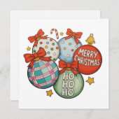 Christmas Ornaments Bow Merry Xmas Ho Snowman シーズンカード (正面/裏面)