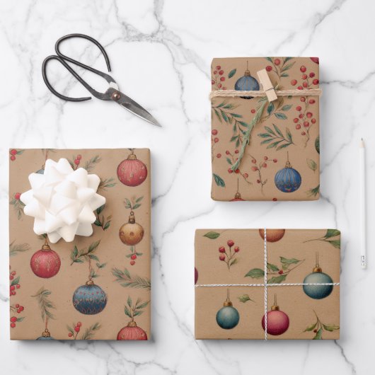 Christmas Ornaments Brown  ラッピングペーパーシート (正面)