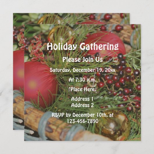 Christmas Ornaments Evergreens Holiday  招待状 (正面/裏面)