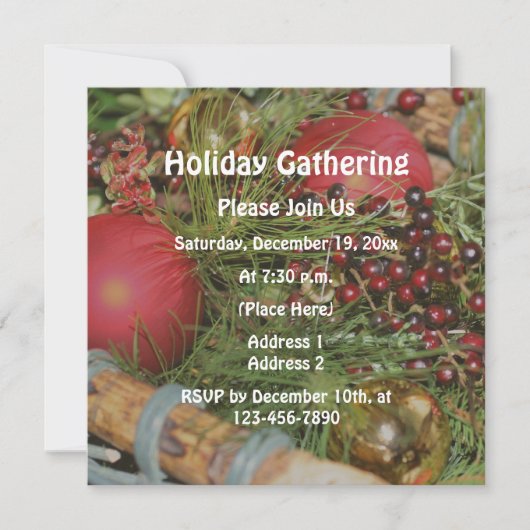 Christmas Ornaments Evergreens Holiday 招待状 (正面)