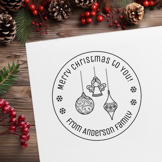 Christmas Ornaments Family Name ラバースタンプ