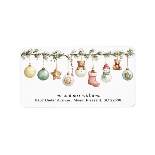 Christmas Ornaments Garland Return Address Label ラベル (正面)