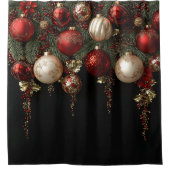 Christmas Ornaments Gold Holly Pine Branches シャワーカーテン (正面)
